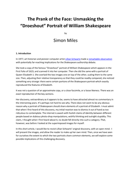 Unmasking the “Droeshout” Portrait of William Shakespeare Simon Miles
