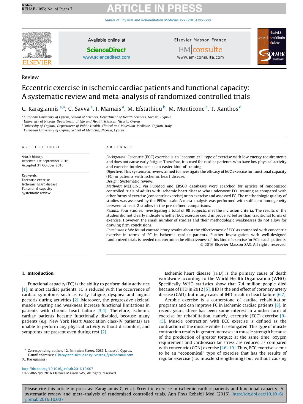 Eccentric Exercise in Ischemic Cardiac Patients and Functional Capacity