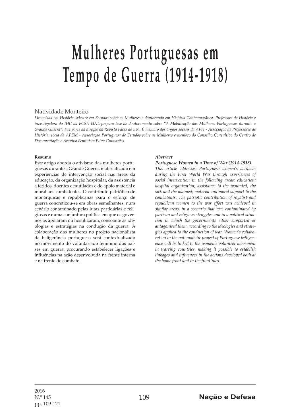 Mulheres Portuguesas Em Tempo De Guerra (1914-1918)