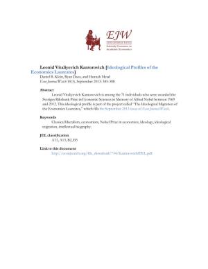 Leonid Vitaliyevich Kantorovich [Ideological Profiles of the Economics Laureates] Daniel B