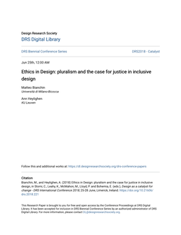 Ethics in Design: Pluralism and the Case for Justice in Inclusive Design