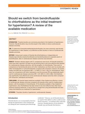 Should We Switch from Bendrofluazide to Chlorthalidone As the Initial Treatment for Hypertension? a Review of the Available Medication