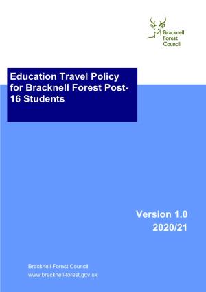 Education Travel Policy for Post 16 2020 to 2021