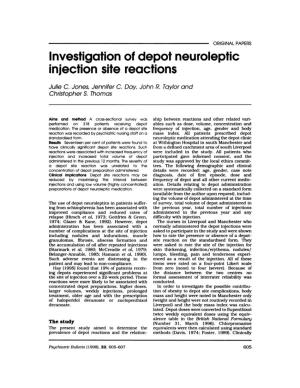 Investigation of Depot Neuroleptic Injection Site Reactions
