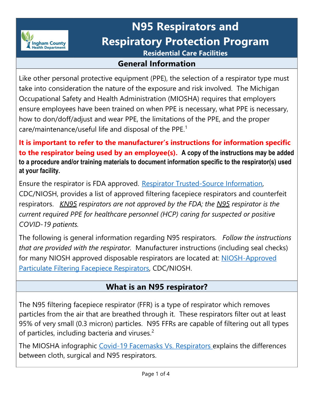 N95 Respirators and Respiratory Protection Program - DocsLib