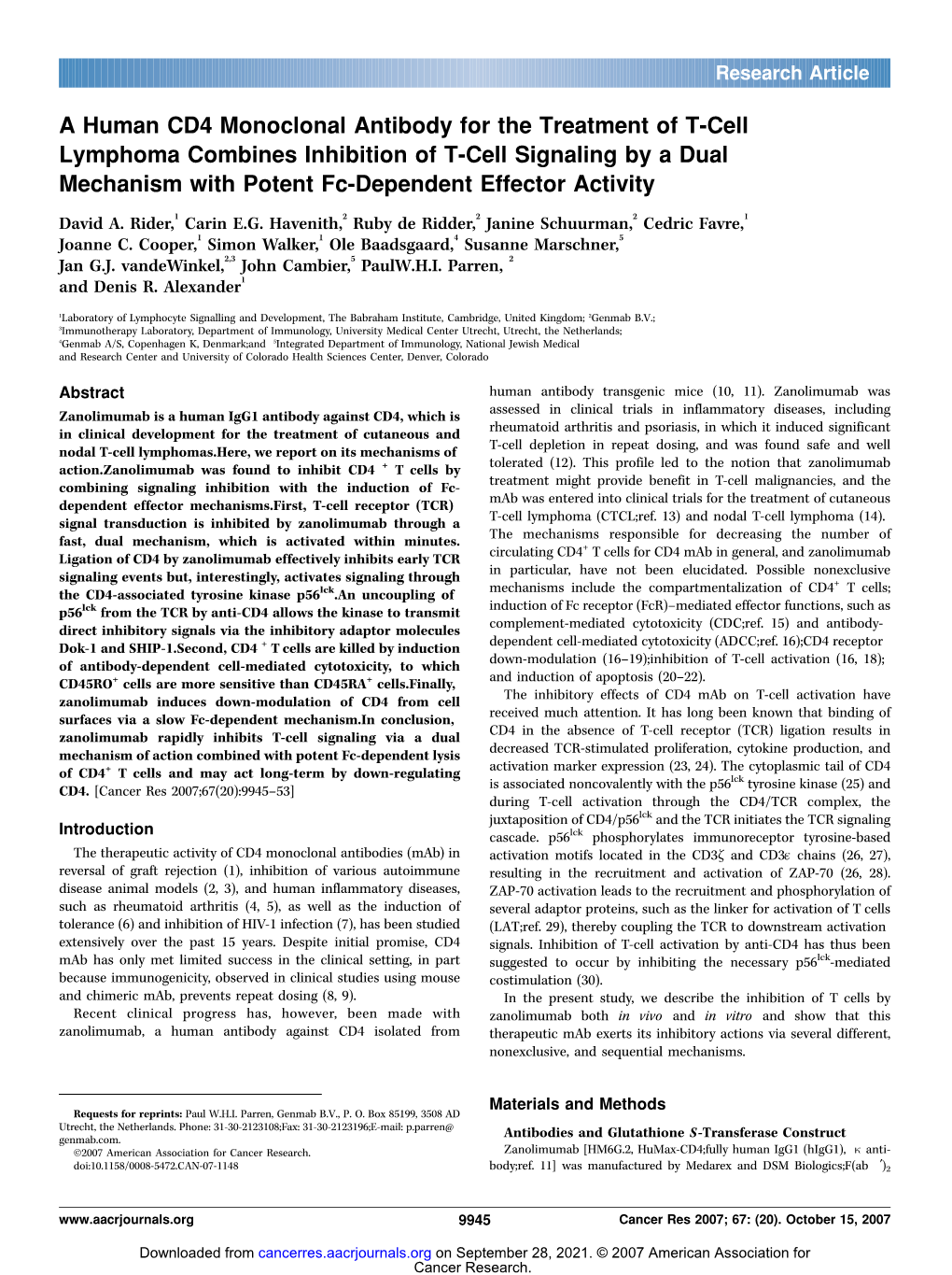 A Human CD4 Monoclonal Antibody for the Treatment of T-Cell