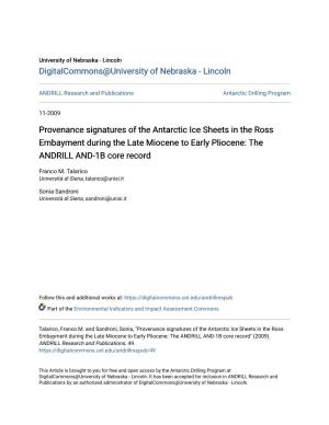 Provenance Signatures of the Antarctic Ice Sheets in the Ross Embayment During the Late Miocene to Early Pliocene: the ANDRILL AND-1B Core Record
