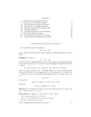 Contents 1. the Riemann and Lebesgue Integrals. 1 2. the Theory of the Lebesgue Integral