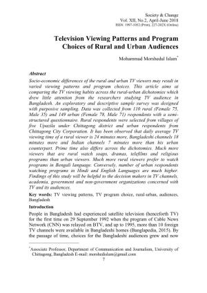 Television Viewing Patterns and Program Choices of Rural and Urban Audiences