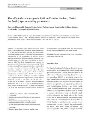 The Effect of Static Magnetic Field on Danube Huchen, Hucho Hucho (L.) Sperm Motility Parameters