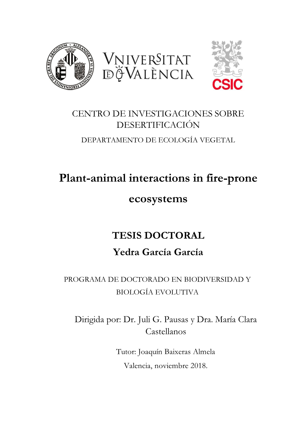 Plant-Animal Interactions in Fire-Prone Ecosystems