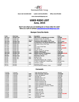 USED RIDE LIST June, 2015
