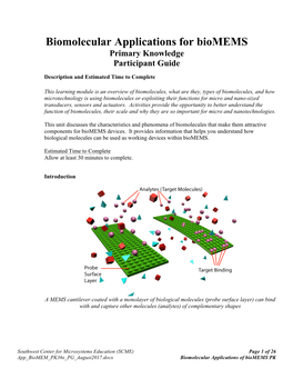 Biomolecular Applications for Biomems Primary Knowledge Participant Guide