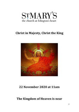 Christ in Majesty, Christ the King 22 November 2020 at 11Am The