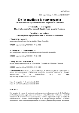 De Los Medios a La Convergencia La Formación Del Espacio Audiovisual Ampliado En Colombia