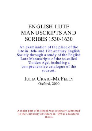 English Lute Manuscripts and Scribes 1530-1630