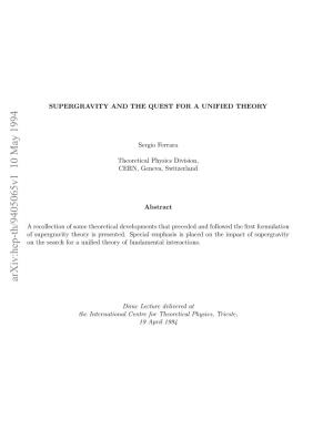 Supergravity and the Quest for a Unified Theory