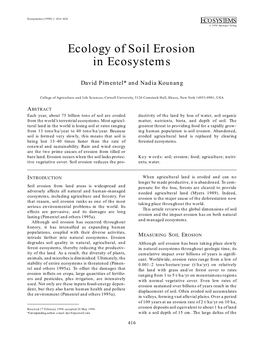 Ecology of Soil Erosion in Ecosystems