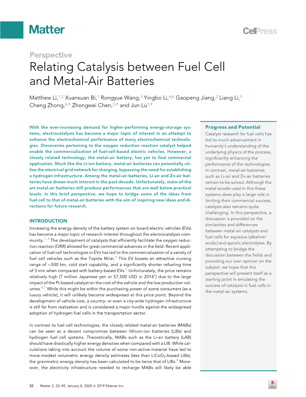 Relating Catalysis Between Fuel Cell and Metal-Air Batteries