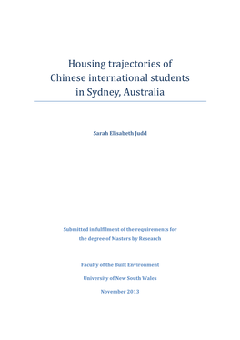 Housing Trajectories of Chinese International Students in Sydney, Australia