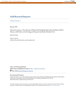 Haustorius Jayneae, a New Species of Haustoriid Amphipod from the Northern Gulf of Mexico, with Notes on Its Ecology at Panama City Beach, Florida U.S.A