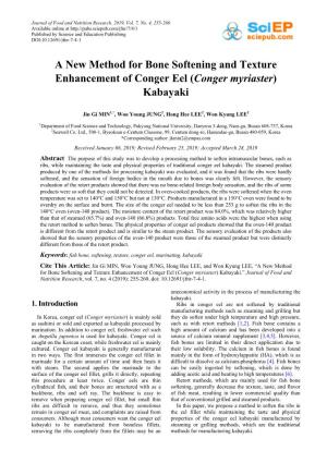 A New Method for Bone Softening and Texture Enhancement of Conger Eel (Conger Myriaster) Kabayaki