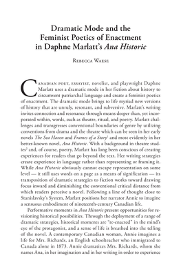 Dramatic Mode and the Feminist Poetics of Enactment in Daphne Marlatt’S Ana Historic