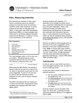 Pain Measuring Intensity Last Updated 8/15