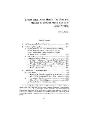 Insert Song Lyrics Here]: the Uses and Misuses of Popular Music Lyrics in Legal Writing