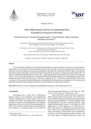 Anti-Inflammatory Activity of Compounds from Kaempferia Marginata Rhizomes