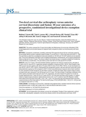 Two-Level Cervical Disc Arthroplasty Versus Anterior Cervical Discectomy