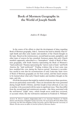 Book of Mormon Geography in the World of Joseph Smith