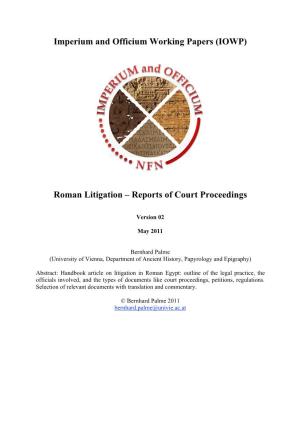 Roman Litigation – Reports of Court Proceedings