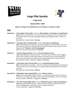 Largs Film Society Programme Season 2013 – 2014
