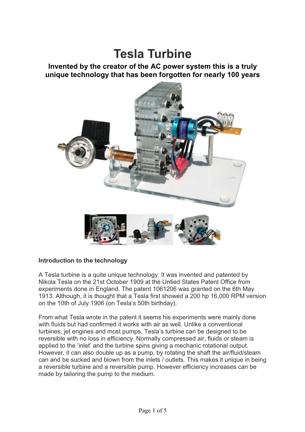 Tesla Turbine Invented by the Creator of the AC Power System This Is a Truly Unique Technology That Has Been Forgotten for Nearly 100 Years