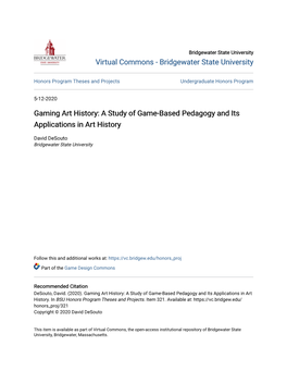 Gaming Art History: a Study of Game-Based Pedagogy and Its Applications in Art History