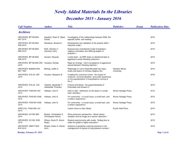 Newly Added Materials in the Libraries December 2015 - January 2016