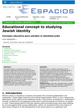 Educational Concept to Studying Jewish Identity