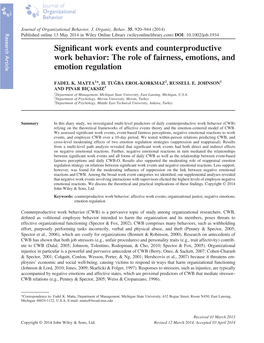 Significant Work Events and Counterproductive Work Behavior: the Role of Fairness, Emotions, and Emotion Regulation