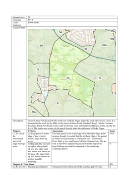General Area 70 Area (Ha) 537.1 Local Authority South Bucks