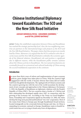 Chinese Institutional Diplomacy Toward Kazakhstan: the SCO and the New Silk Road Initiative