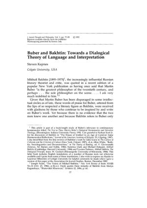 Buber and Bakhtin: Towards a Dialogical Theory of Language and Interpretation