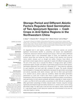 Storage Period and Different Abiotic Factors Regulate Seed Germination of Two Apocynum Species — Cash Crops in Arid Saline Regions in the Northwestern China