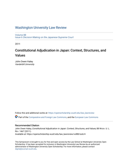 Constitutional Adjudication in Japan: Context, Structures, and Values