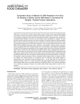 Comparative Study of Methods for DNA Preparation from Olive Oil Samples to Identify Cultivar SSR Alleles in Commercial Oil Samples: Possible Forensic Applications