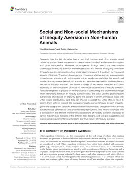 Social and Non-Social Mechanisms of Inequity Aversion in Non-Human Animals
