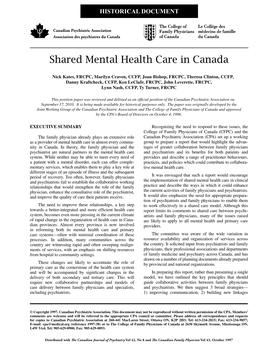 Shared Mental Health Care in Canada