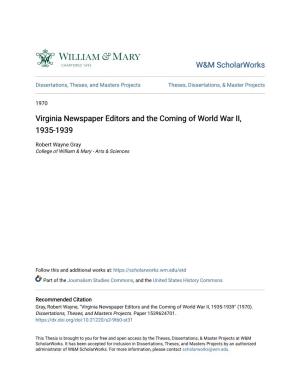 Virginia Newspaper Editors and the Coming of World War II, 1935-1939