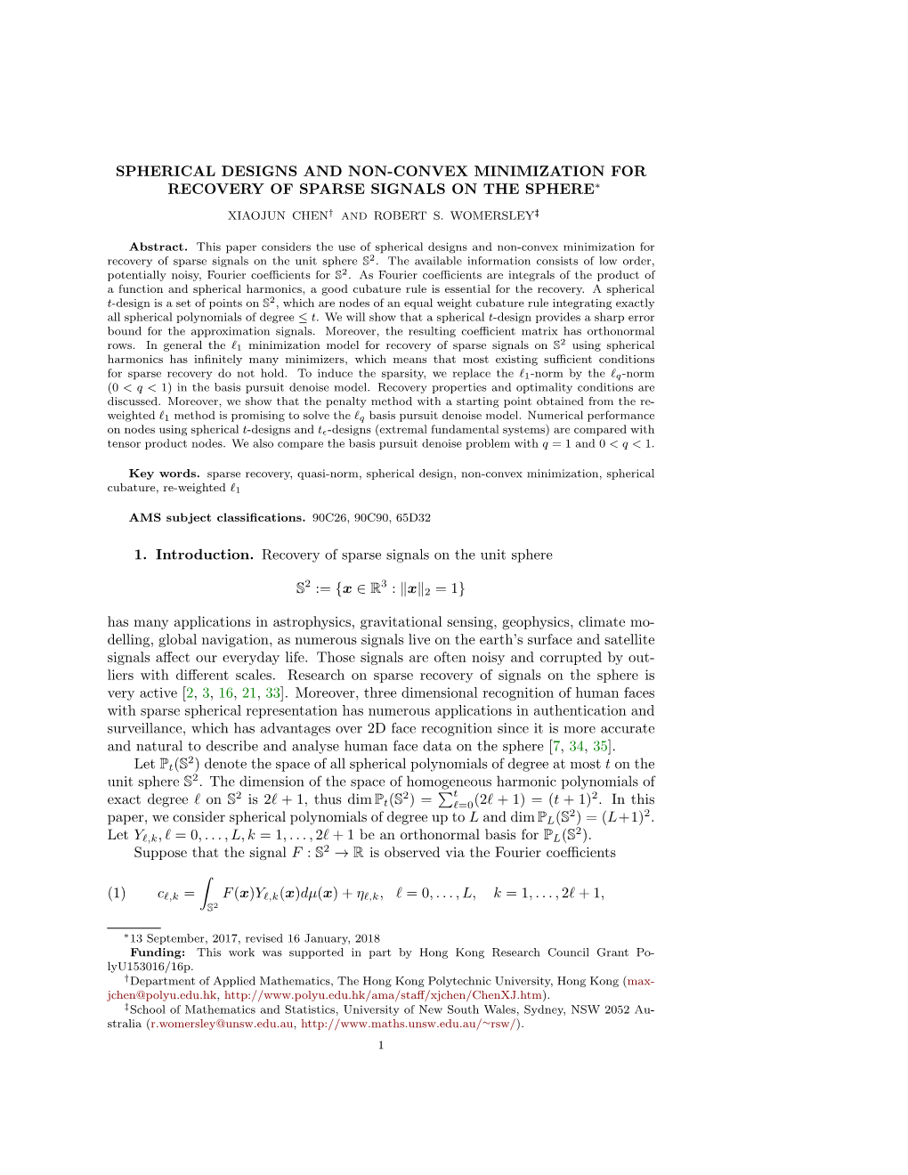 Spherical Designs and Non-Convex Minimization for Recovery of Sparse Signals on the Sphere∗