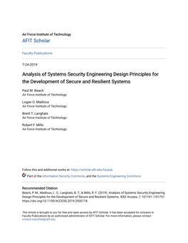 Analysis of Systems Security Engineering Design Principles for the Development of Secure and Resilient Systems